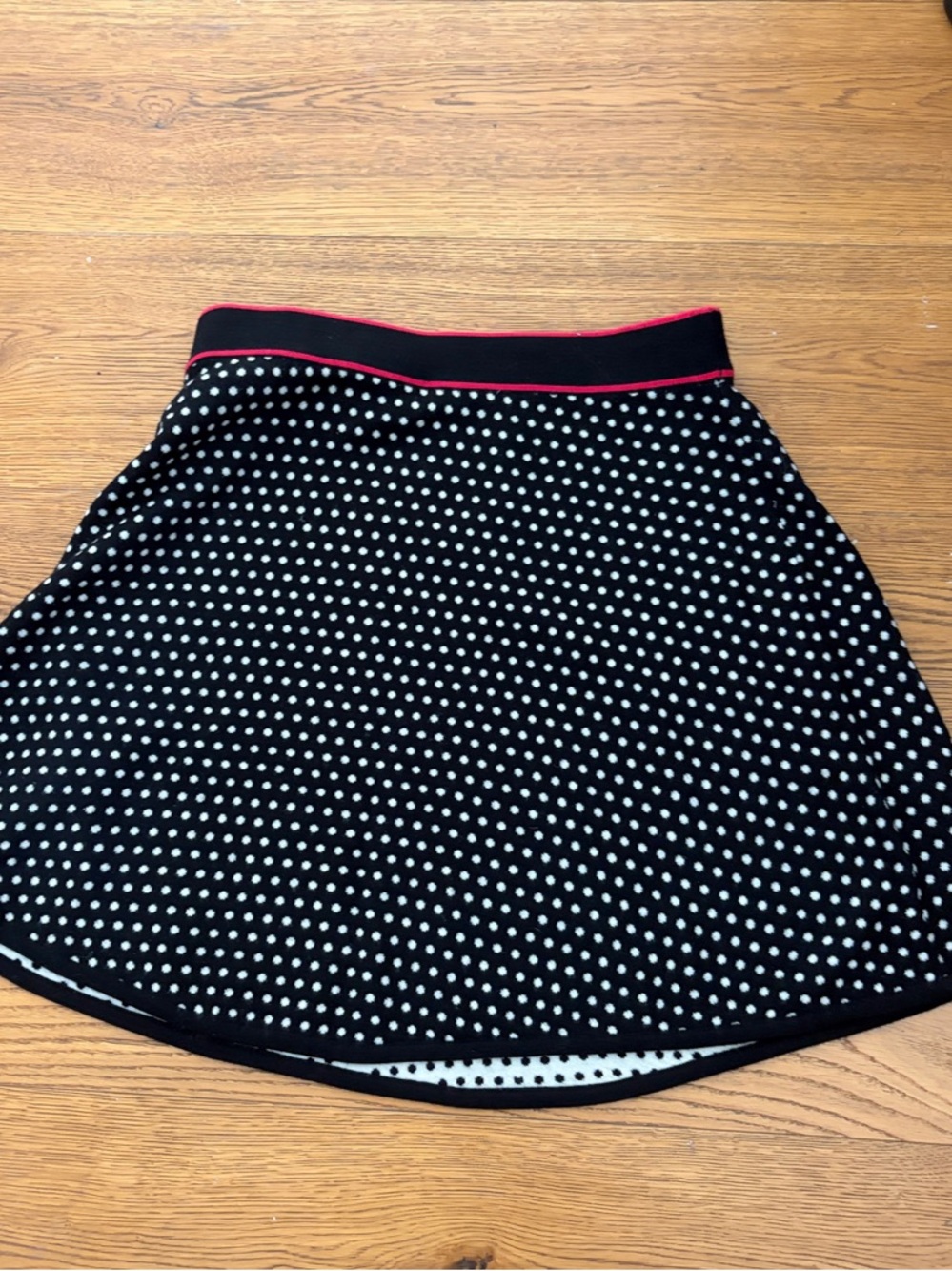EUC Krimson Klover Black Wool Skirt with White Polka Dots and Pink Trim Size M